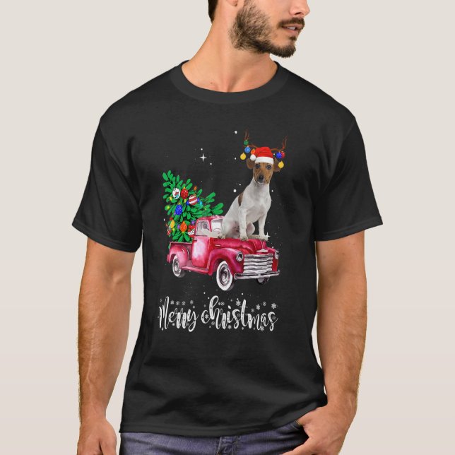 Camiseta Jack Russell Christmas Ride Red Truck (Frente)