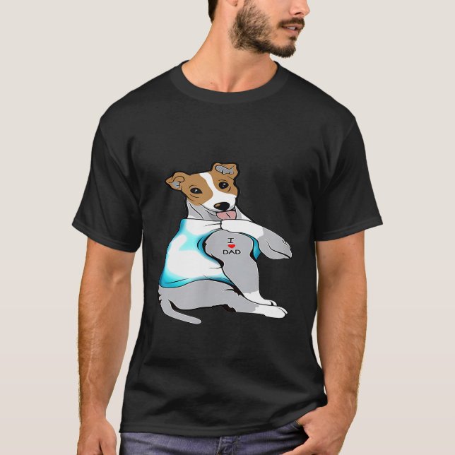Camiseta Jack Russell Dog Tattoo I Love Pai Dia de os pais  (Frente)