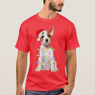Camiseta Jack Russell Papais noeis da árvore de Natal Luzes