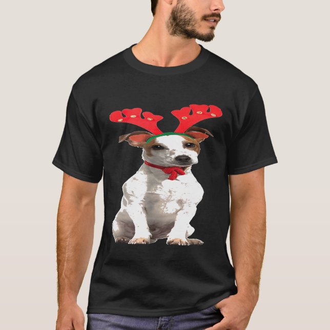 Camiseta Jack Russell Reindeer Cachorro de Natal Engraçado (Frente)