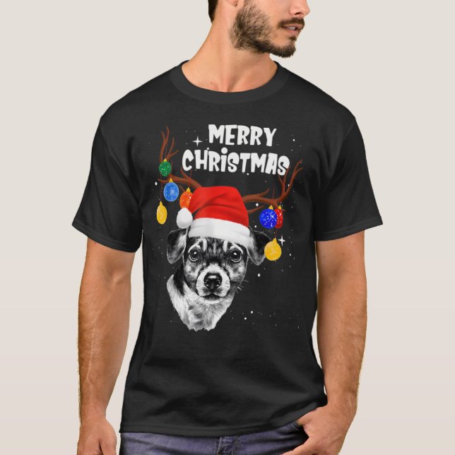 Camiseta Jack Russell Reindeer Feliz Natal (Frente)
