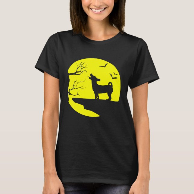 Camiseta Jack Russell Silhouette Em Bats De Cachorro De Lua (Frente)