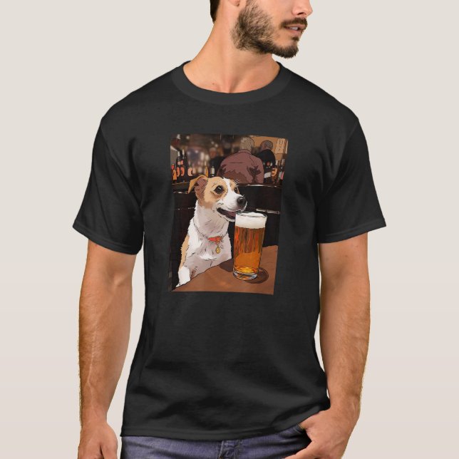 Camiseta Jack Russell Terrier Beer Engraçado Bebendo de Cãe (Frente)