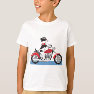 Camiseta Jack Russell Terrier Biker Dog em Moto Vermelha