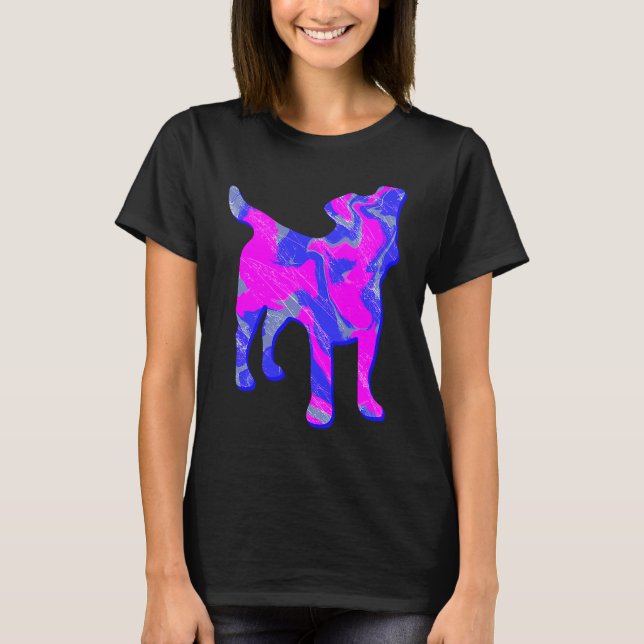 Camiseta Jack Russell Terrier Dog Pink e Blue Silhouette (Frente)