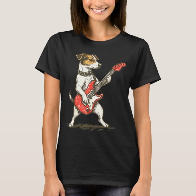 Camiseta Jack Russell Terrier Dog Playing Guitar Rocker Gui (Frente)