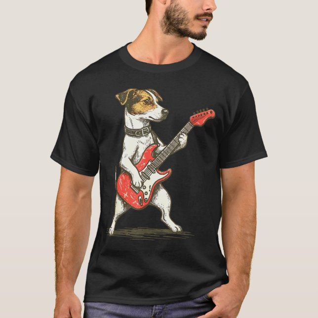 Camiseta Jack Russell Terrier Dog Playing Guitar Rocker Gui (Frente)
