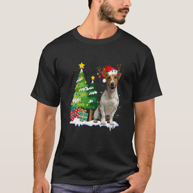 Camiseta Jack Russell Terrier Dog Santa Hat Reindeer Cristo (Frente)