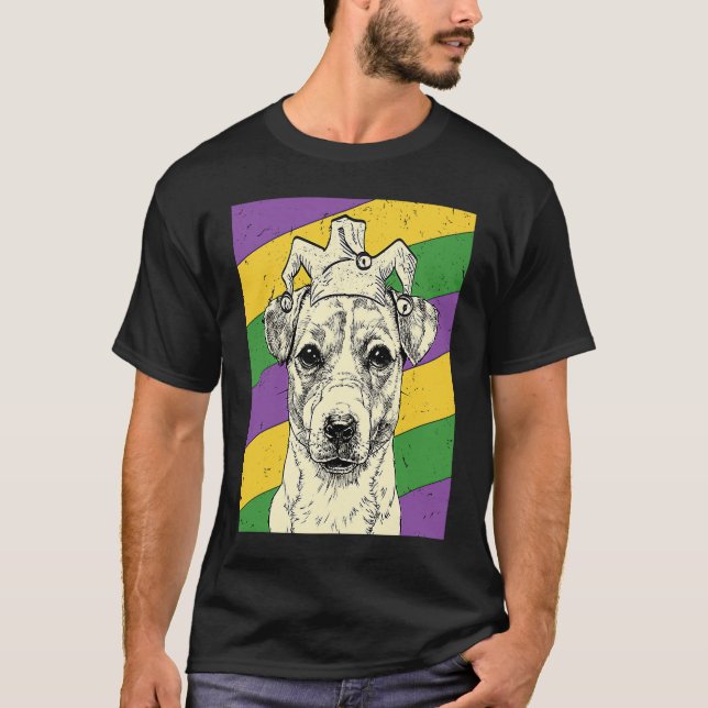 Camiseta Jack Russell Terrier Jester Mardi Gras Dog Mãe ou (Frente)