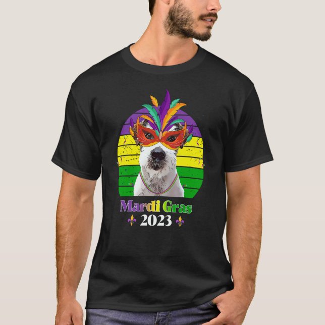 Camiseta Jack Russell Terrier Party Dog Mardi Gras 2023 (Frente)