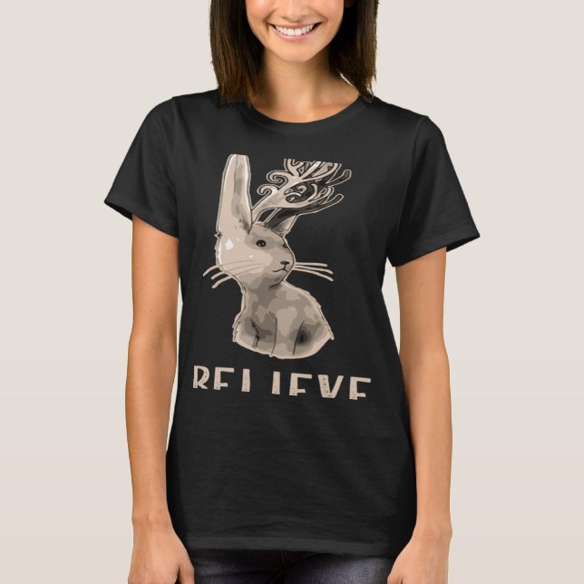 Camiseta Jackalope BELIEVE Magical Creature Mythological Fa (Frente)