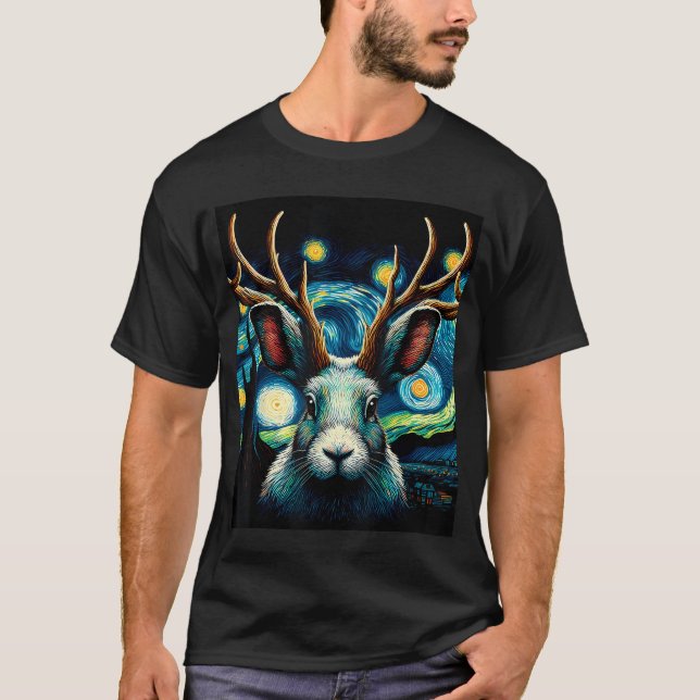 Camiseta Jackalope Under Starry Night Sky Art Christmas fri (Frente)