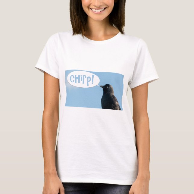 Camiseta Jackdaw (Corvus monedula) diz chirp. (Frente)
