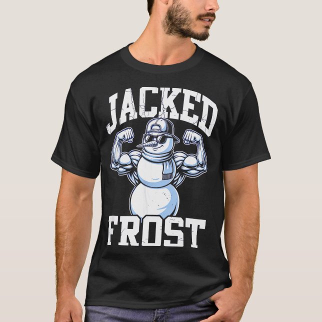 Camiseta Jacked Frost Muscular Snowman Vintage Gym  (Frente)