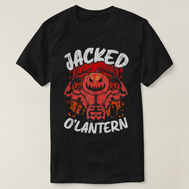 Camiseta Jacked O Lantern Halloween Músculo De Levantamento (Frente do Design)