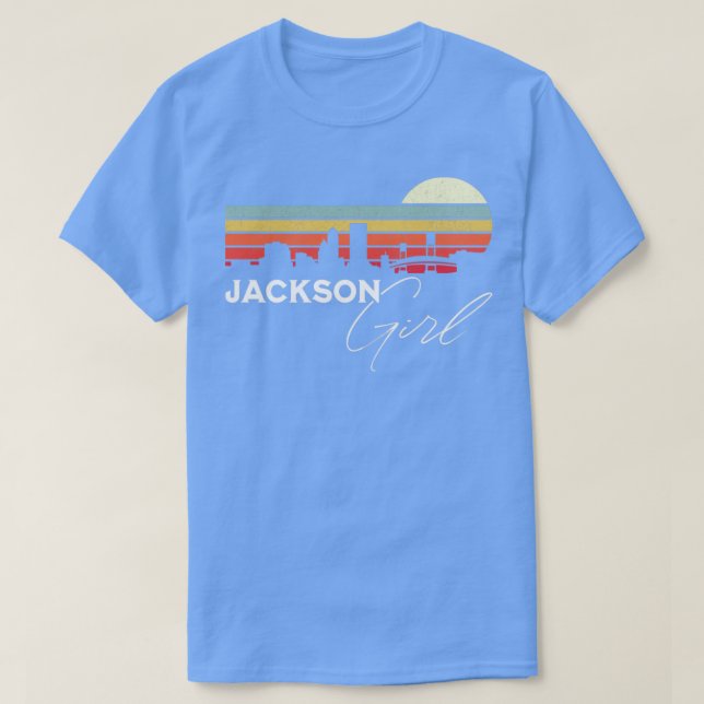 Camiseta Jackson Girl Retro Sunset City Skyline Souvenir (Frente do Design)