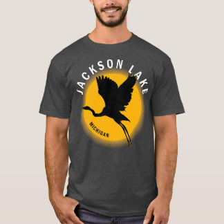 Camiseta Jackson Lake em Michigan Heron Sunrise