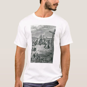 Camiseta Jacques Cartier que setting-up uma cruz em Gaspe