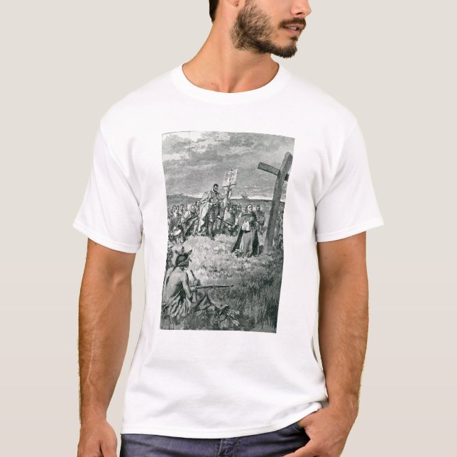 Camiseta Jacques Cartier que setting-up uma cruz em Gaspe (Frente)