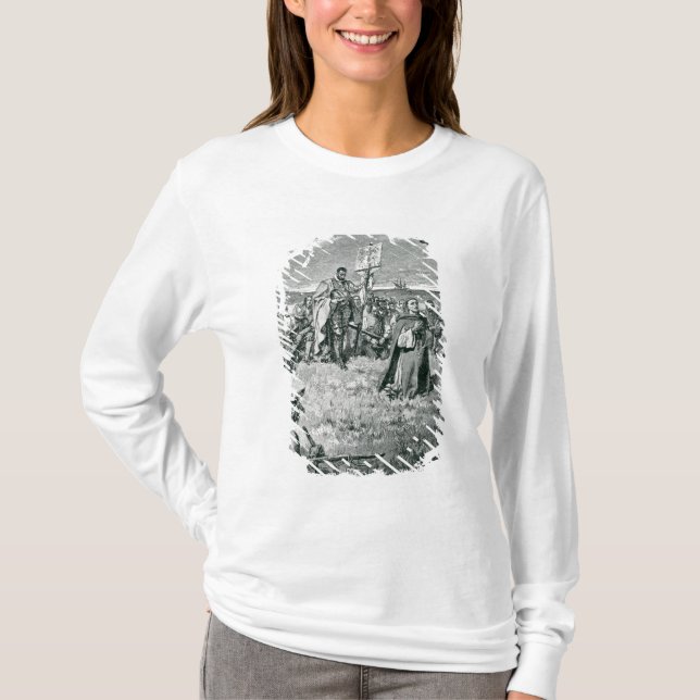Camiseta Jacques Cartier que setting-up uma cruz em Gaspe (Frente)