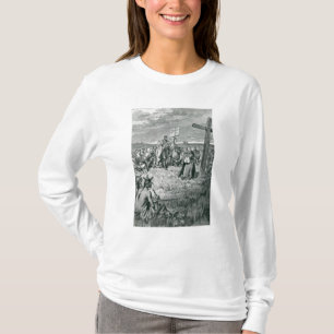 Camiseta Jacques Cartier que setting-up uma cruz em Gaspe