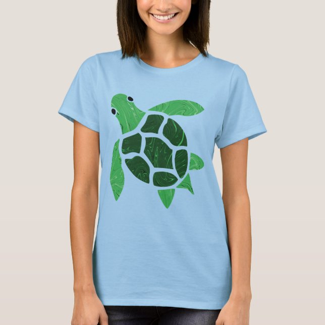 Camiseta Jade Green Sea Turtle Mosaico Trabalho de arte (Frente)
