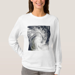 Camiseta Jade tropical da tempestade que vem em terra sobre