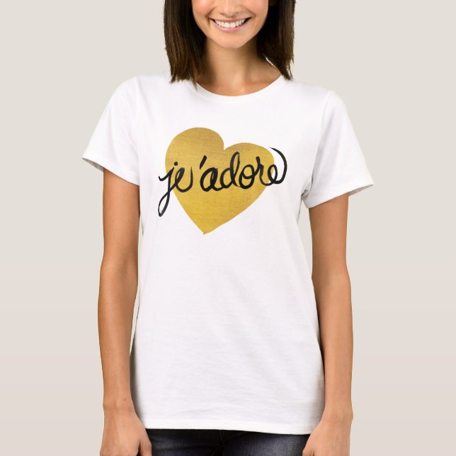 Camiseta J'adore Cote | Coração Preto e Dourado (Frente)