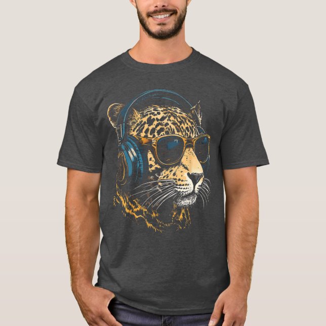 Camiseta Jaguar Animal Motif Music Headphone Illustration J (Frente)