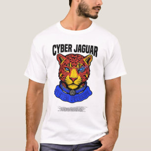 Camiseta Jaguar Cibernético Arte de Rua Neon Mecânico