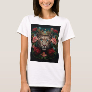 Camiseta Jaguar com Coroa em Pintura de Flores