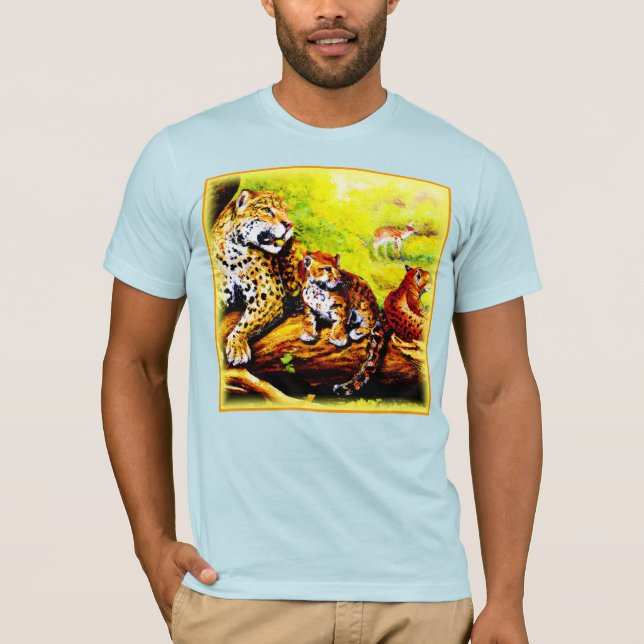 Camiseta Jaguar Mãe e Cubs Relaxando na Selva. Comprar Agor (Frente)