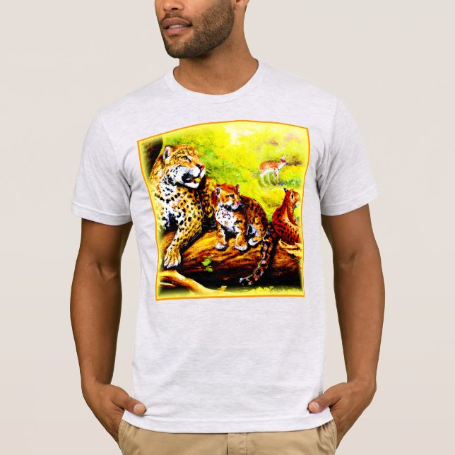 Camiseta Jaguar Mãe e Cubs Relaxando na Selva. Comprar Agor (Frente)