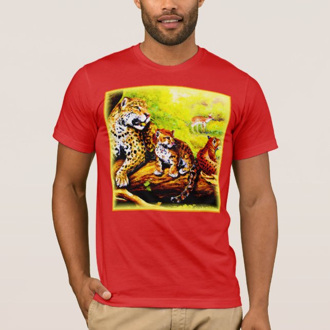 Camiseta Jaguar Mãe e Cubs Relaxando na Selva. Comprar Agor (Frente)