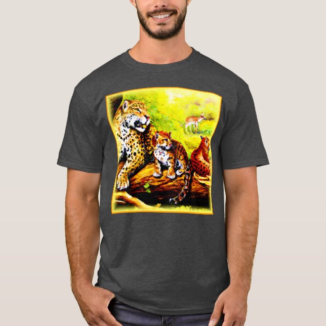 Camiseta Jaguar Mãe e Cubs Relaxando na Selva. Comprar Agor (Frente)