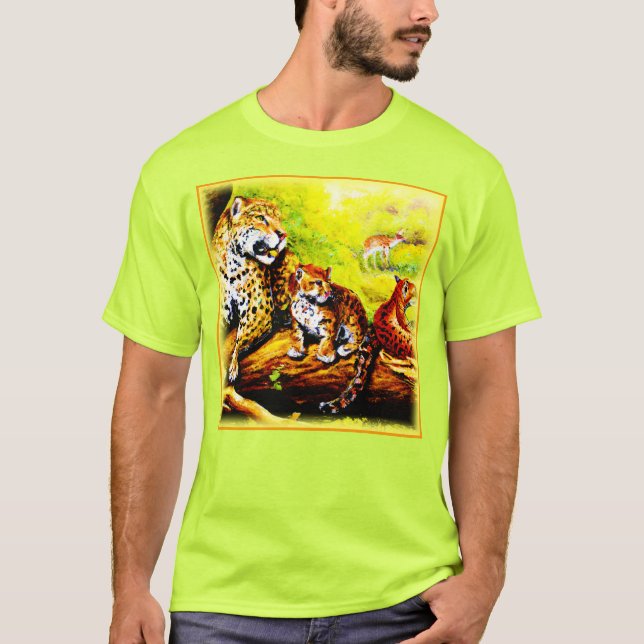 Camiseta Jaguar Mãe e Cubs Relaxando na Selva. Comprar Agor (Frente)