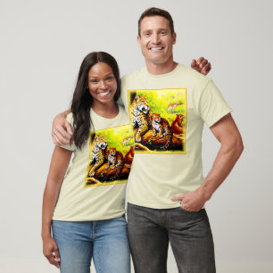Camiseta Jaguar Mãe e Cubs Relaxando na Selva. Comprar Agor