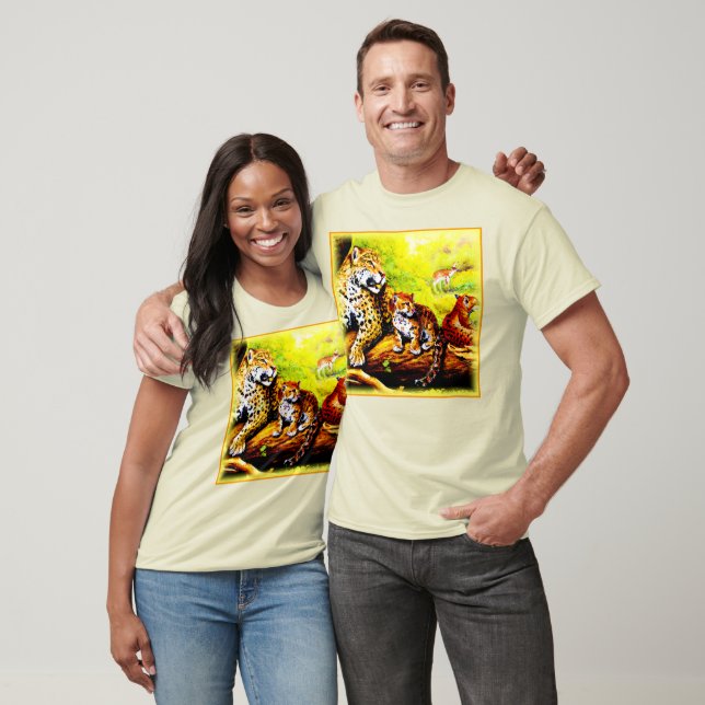 Camiseta Jaguar Mãe e Cubs Relaxando na Selva. Comprar Agor (Unissex)