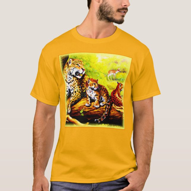 Camiseta Jaguar Mãe e Cubs Relaxando na Selva. Comprar Agor (Frente)