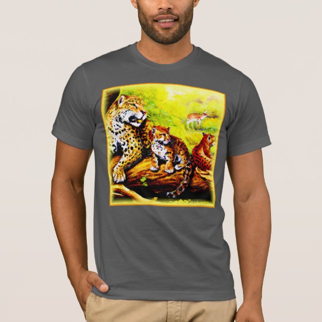 Camiseta Jaguar Mãe e Cubs Relaxando na Selva. Comprar Agor (Frente)