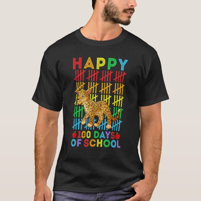 Camiseta Jaguar  Teacher Student Happy 100 Days of School (Frente)