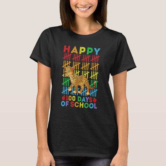 Camiseta Jaguar  Teacher Student Happy 100 Days of School (Frente)