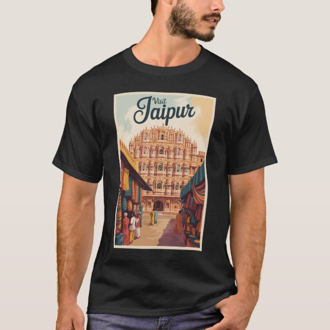 Camiseta Jaipur India Hawa Mahal Ilustração Viagem Art (Frente)