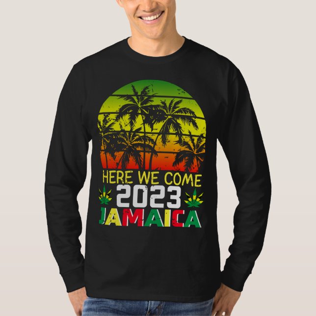 Camiseta Jamaica 2023 Aqui Vemos Homens Básicos De Longa Fo (Frente)