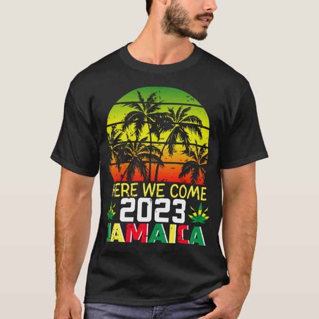 Camiseta Jamaica 2023 Aqui Vemos Homens T-Shirt (Frente)