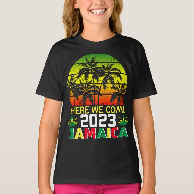 Camiseta Jamaica 2023 Aqui Vemos Menina T-Shirt (Frente)