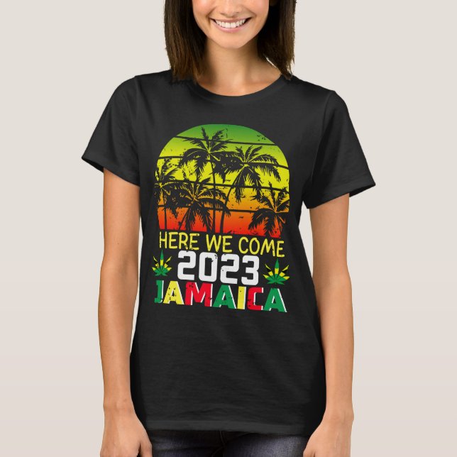 Camiseta Jamaica 2023 Aqui Vemos Mulheres T-Shirt (Frente)