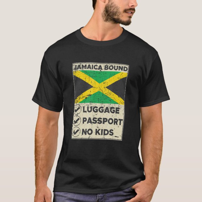 Camiseta Jamaica Bound Luggage Passport No Kids Travel Clot (Frente)