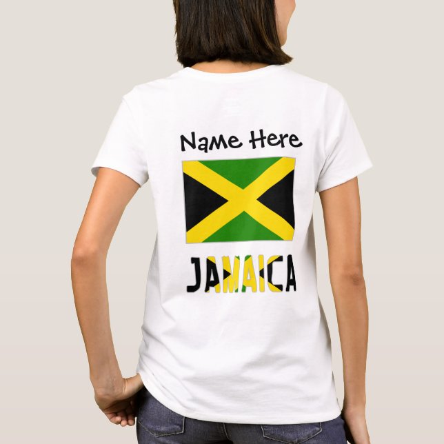 Camiseta Jamaica e bandeira jamaicana com seu nome (Verso)