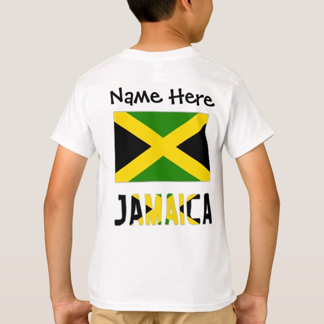 Camiseta Jamaica e bandeira jamaicana com seu nome (Verso)
